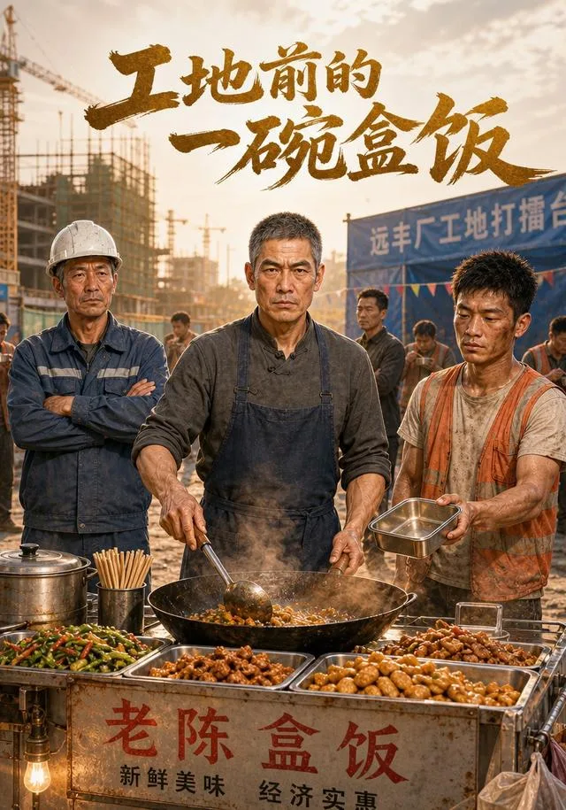 工地前的一碗盒饭